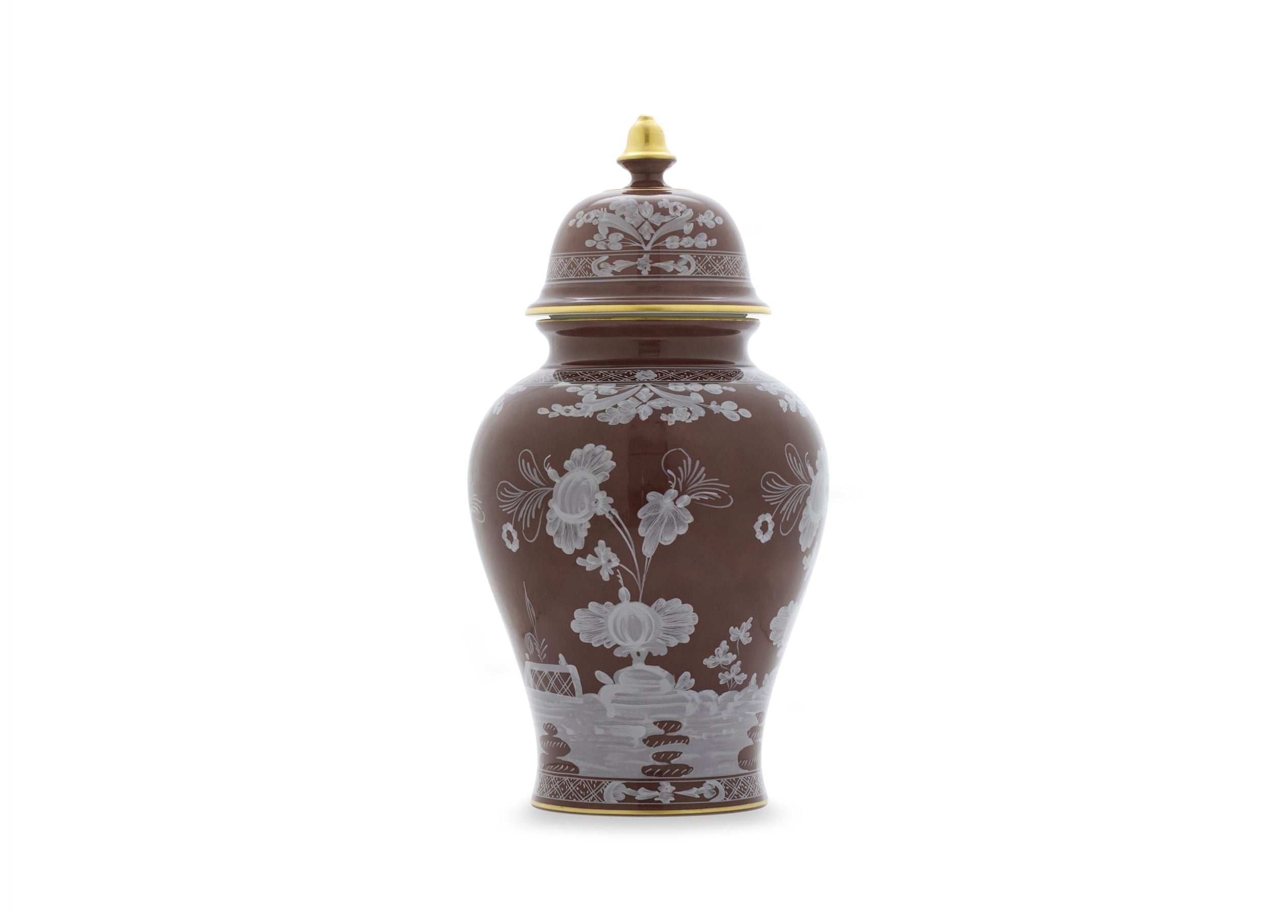 Vaso Potiche Ginori Oriente Italiano Castagna