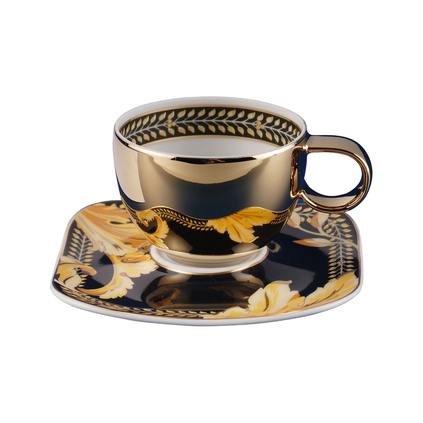 Tazza espresso con piatto Porcellana Versace Rosenthal decoro Vanity rifinitura oro 19750-403608-14715